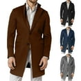 thumbnail image 1 of DIOAZUD Mens Pea Coat Wool Blend Solid Winter Warm Overcoat Notched Lapel Single Breasted Windproof Trench Coat with Pockets, 1 of 4