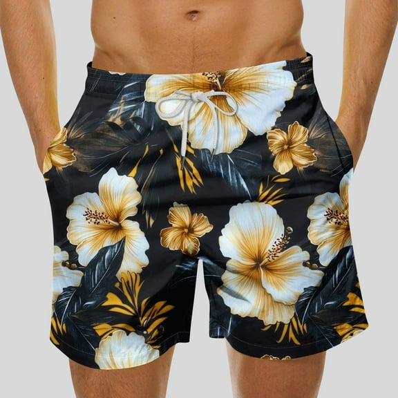DIOAZUD Mens Swim Trunks Quick Dry Bathing Suit Summer Beach Pants Mens Hawaiian Swimming Trunks Drawstring Elastic Waist Swimsuit 5 Inch Swim Shorts with Pockets