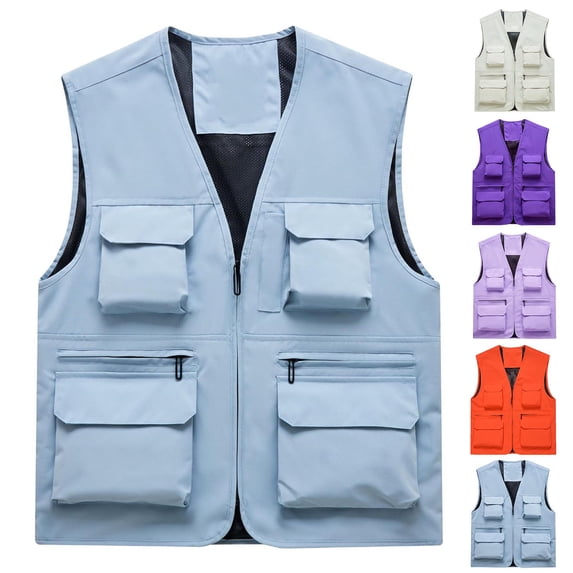 DIOAZUD Mens Utility Casual Fishing Vests Outdoor Vest Jacket Multi Pockets Breathable Lightweight Cargo Vest for Travel Camping Outwear