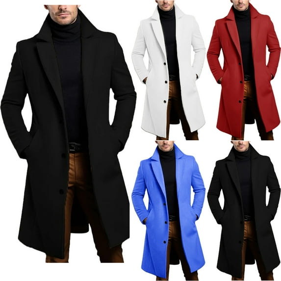 DIOAZUD Pea Coats for Men Notched Lapel Single Breasted Solid Trench Coat Wool Blend Winter Thermal Overcoat with Pockets