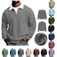 thumbnail image 1 of DIOAZUD Quarter Zip Pullover Men Waffle Long Sleeve Lapel Pullovers Solid Color Casual Sweatshirt No Hood Loose Fit Basic Sweatshirts, 1 of 10