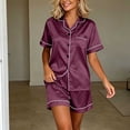 thumbnail image 1 of DIOAZUD Satin Pajama Set for Women Short Sleeve Button Down Sleepwear with Pocket Dreamy Soft Silky 2 Piece Lounge Set Purple M-XXL, 1 of 6