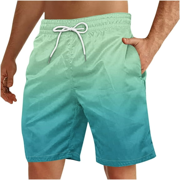 DIOAZUD Summer Big and Tall Swim Trunks for Men Board Shorts Hawaiian Beach Swimming Trunks Casual Elastic Waist Drawstring Bathing Suit Gradient Swimsuit Surfing Shorts with Pockets