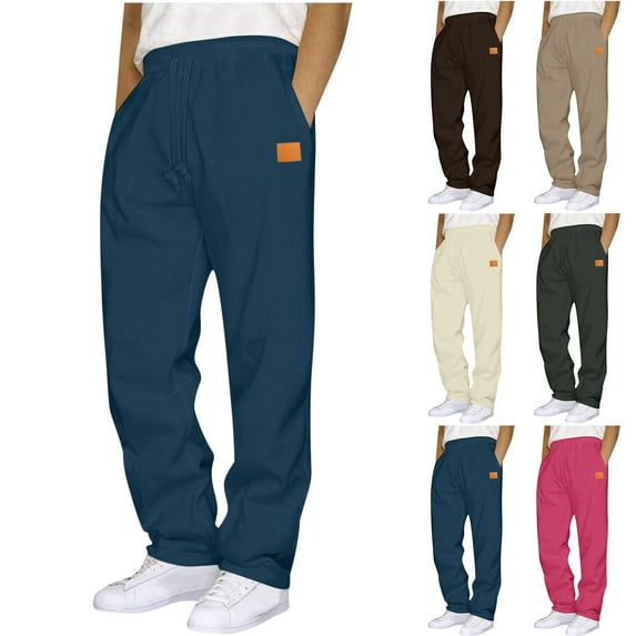 DIOAZUD Sweatpants for Men Drawstring Waist Open Bottom Sweat Pants Solid Color Loose Trousers with Pockets Casual Workout Sweatpant