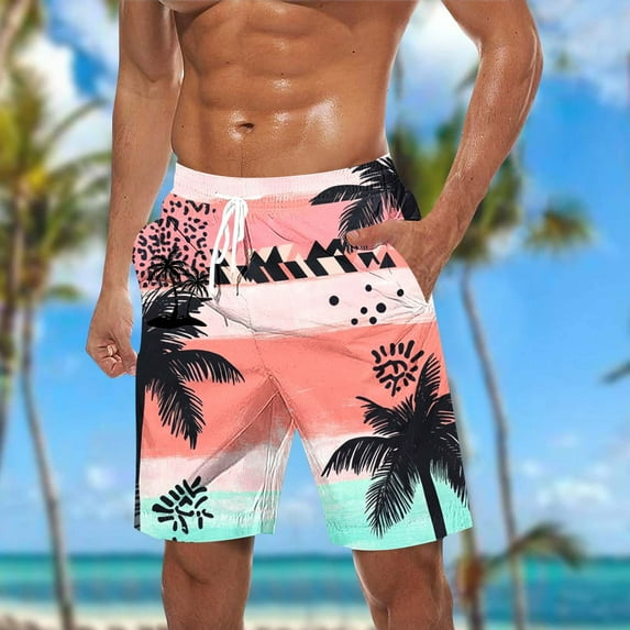 DIOAZUD Tropical Swim Trunks Men Big and Tall Swimming Shorts Hawaiian Swim Shorts with Pockets Quick Dry Bathing Suits with Drawstring Beach Shorts Palm Tree Print Board Shorts