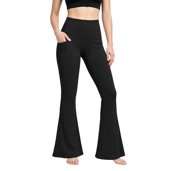 DIOAZUD Women's Flare Yoga Pants with Pockets High Waisted Bootcut Leggings Stretch Workout Legging Tummy Control Athletic Yoga Leggings Black XL-XXL