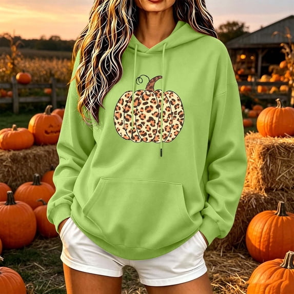 DIOAZUD Women's Halloween Sweatshirts Funny Pumpkin Graphic Pullover Hoodies Trendy Going Out Long Sleeve Sweater Tops Halloween Costumes