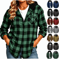 thumbnail image 1 of DIOAZUD Women's Hooded Shacket Button Down Plaid Hoodies with Pockets Long Sleeve Casual Fall Winter Outerwear, 1 of 6