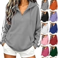 thumbnail image 1 of DIOAZUD Women's Quarter Zip Hoodie Oversized Drop Shoulder Long Sleeve Hooded Sweatshirt with Kangaroo Pocket Casual Pullover Pink S-XXL, 1 of 8