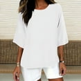 thumbnail image 1 of DIOAZUD Womens Cotton Linen Summer Tops 3/4 Length Sleeve Tunic Blouses Gauze Boho Shirts Trendy Loose Fit Clothing Three Quarter Sleeve Tops for Women, 1 of 4