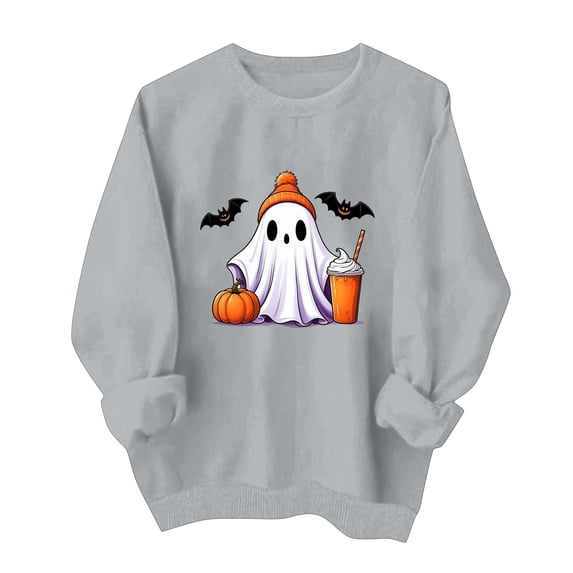 DIOAZUD Womens Halloween Sweatshirts Plus Size Ghost Graphic Pullovers Fall Classic Round Neck Long Sleeve Sweater Tops Halloween Costumes