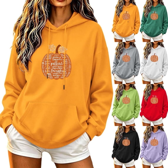 DIOAZUD Womens Halloween Sweatshirts Plus Size Pumpkin Graphic Pullover Hoodies Stretch Classic Long Sleeve Sweater Tops Halloween Clothes