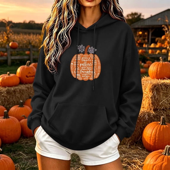 DIOAZUD Womens Halloween Sweatshirts Plus Size Pumpkin Graphic Pullover Hoodies Stretch Classic Long Sleeve Sweater Tops Halloween Clothes