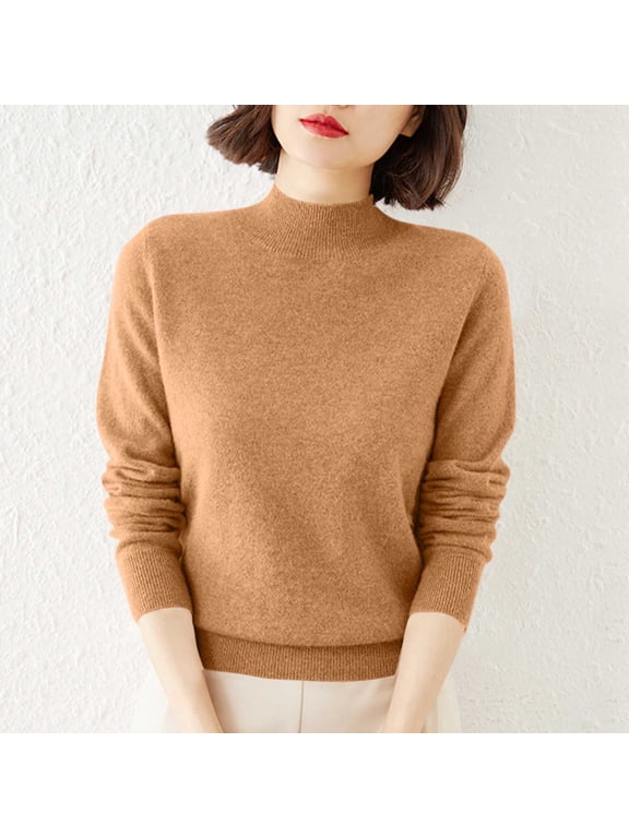 Womens Mock Neck Sweater Solid Color Knit Pullover Tops Long Sleeve Half Turtleneck Sweaters Soft Basic Layer Fall Winter Khaki S-XXXL