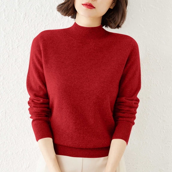 DIOAZUD Womens Mock Neck Sweater Solid Color Knit Pullover Tops Long Sleeve Half Turtleneck Sweaters Soft Basic Layer Fall Winter Wine S-XXXL