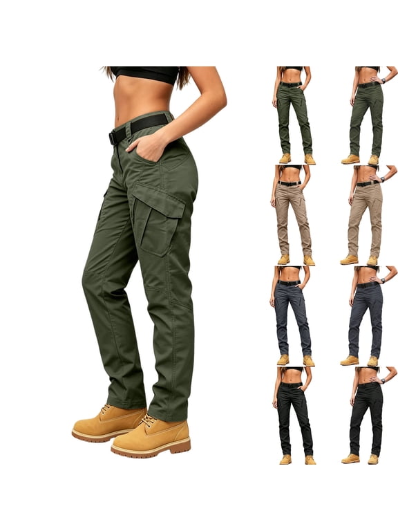 Womens Quick-Dry Cargo Pants Straight Leg Lightweight Hiking Work Pants with Multi-Pocket Tactical Trousers Army Green M-6XL
