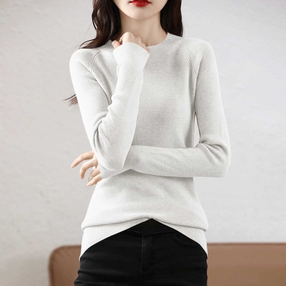 DIOAZUD Womens Slim Fit Sweater Ribbed Knit Pullover Tops Crew Neck Long Sleeve Lightweight Fitted Sweaters Basic Layer Fall Winter White S-XXL
