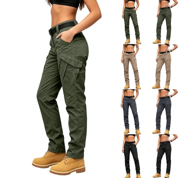 DIOAZUD Womens Cargo Pants Water Resistant Quick Dry Multi Pockets Outdoor Hiking Camping Casual Tactical Trousers Army Green L