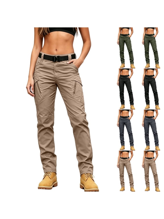 Womens Cargo Pants Water Resistant Quick Dry Multi Pockets Outdoor Hiking Camping Casual Tactical Trousers Khaki M