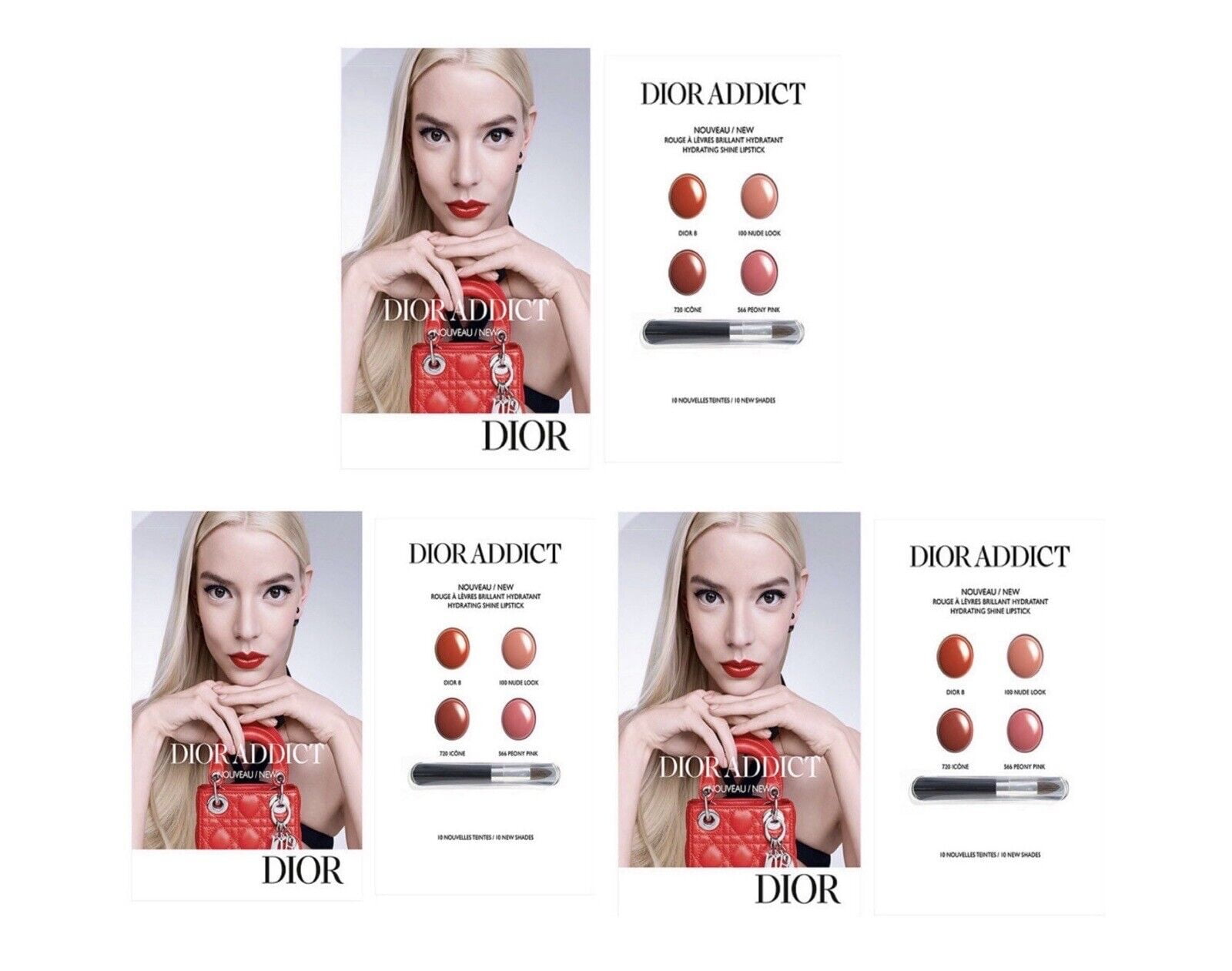 DIOR Addict Rouge A Levres Hydrating Shine Lipstick 8 100 720 566 Sample 3Pc Set New