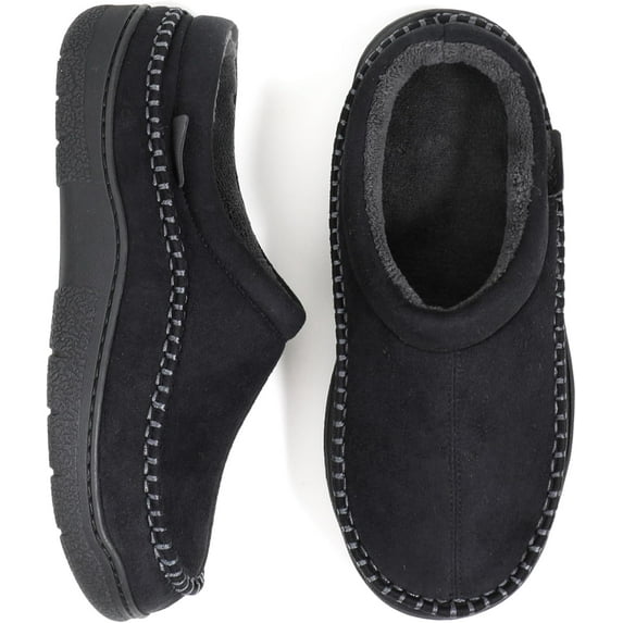 DIOXADOP Men’s Fluffy Moccasin Slipper, Wide Black, 7-8