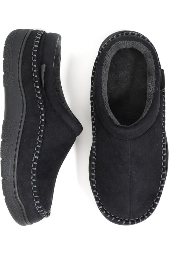 Men’s Fluffy Moccasin Slipper, Wide Black, 7-8