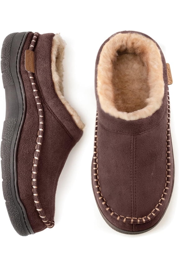Men's Moccasin Slippers with Fuzzy Warm Lining, Coffee, Size 11/12