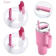 DIPESI 2 pack 40 oz tumbler replacement lids with straws, spill proof sliding closure lids for stanley style tumblers, clear and pink