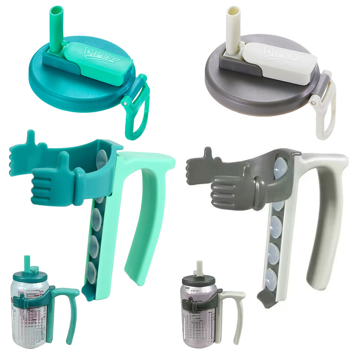 DIPESI 2 pack soda can lids with straws and can holders, leakproof ...