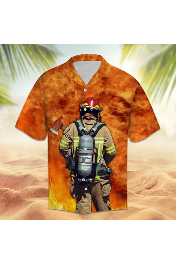 Amazing Firefighter Aloha Hawaiian Short Sleeve Button-Up Shirts for Men and Women for Men and Women