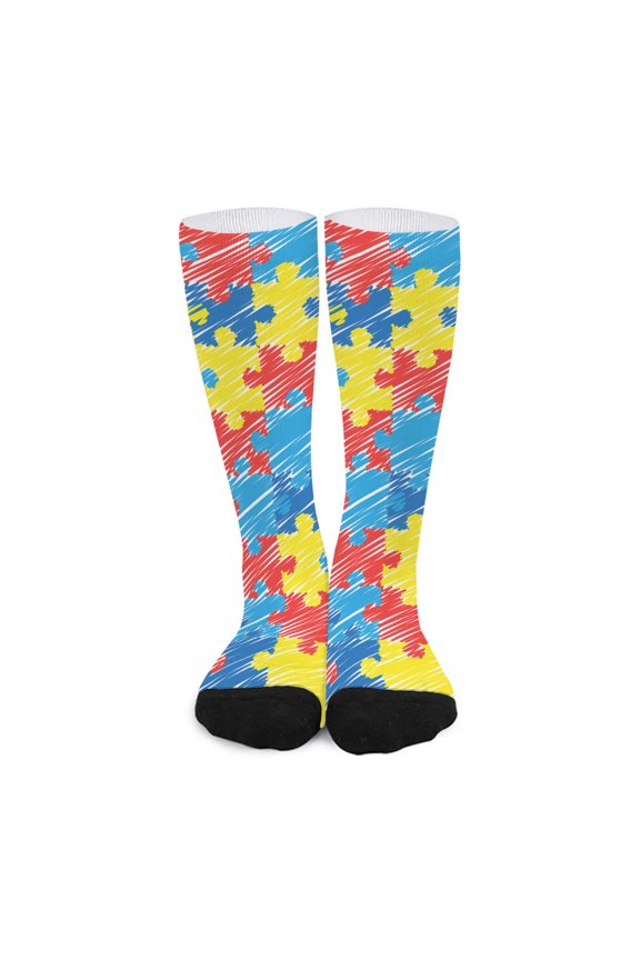 Autism Awareness Drawing Puzzle Print Long Socks