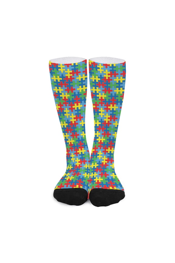 Autism Awareness Jigsaw Print Long Socks