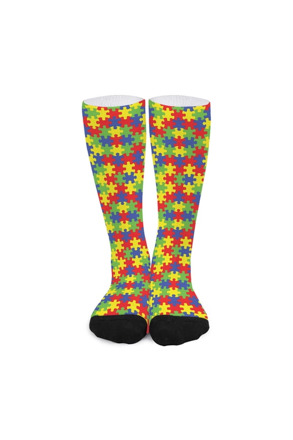 Autism Awareness Puzzle Pattern Print Long Socks
