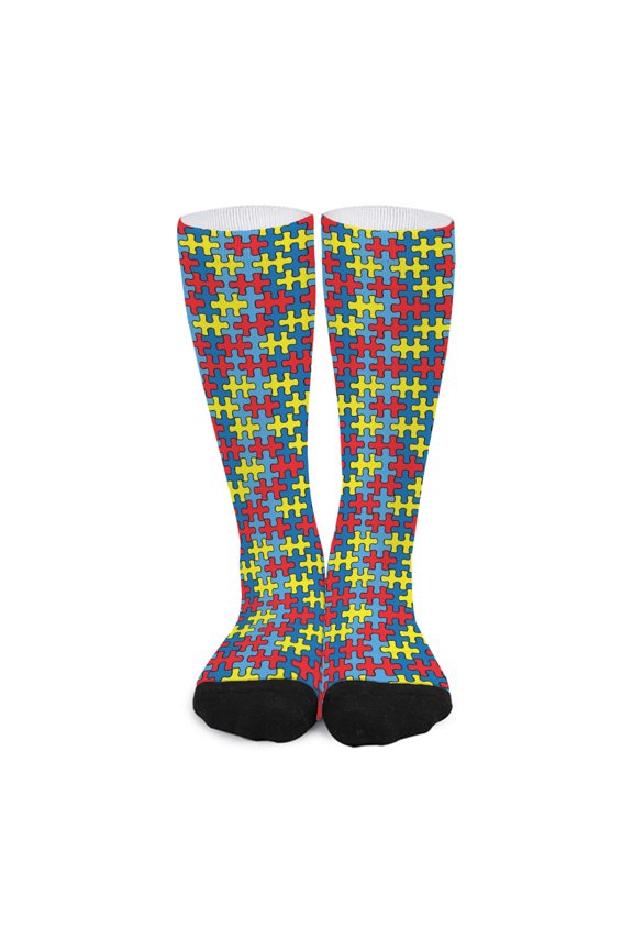 Autism Awareness Puzzle Print Long Socks