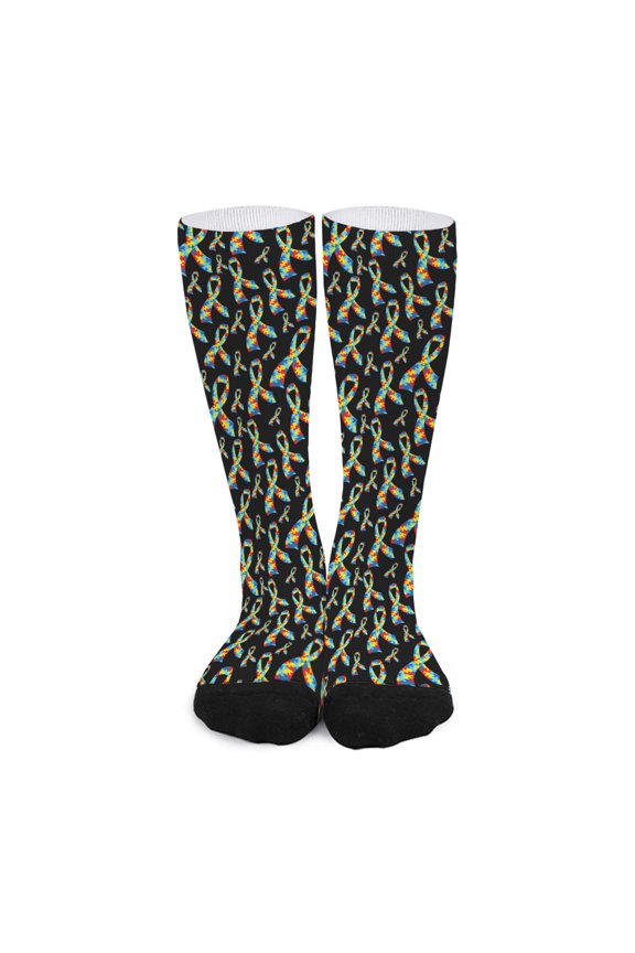Autism Awareness Ribbon Pattern Print Long Socks