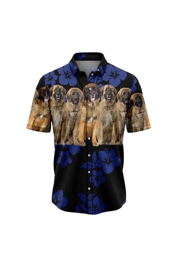 Awesome Leonberger Aloha Hawaiian Short Sleeve Button-Up Shirt