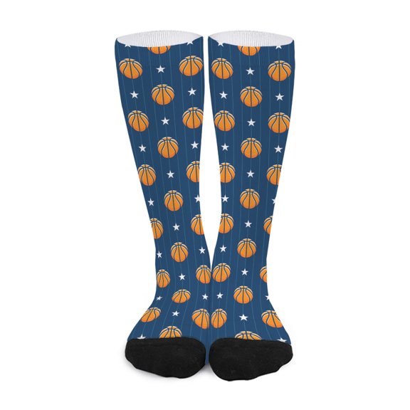 DIQADILA Basketball and Star Pattern Print Long Socks