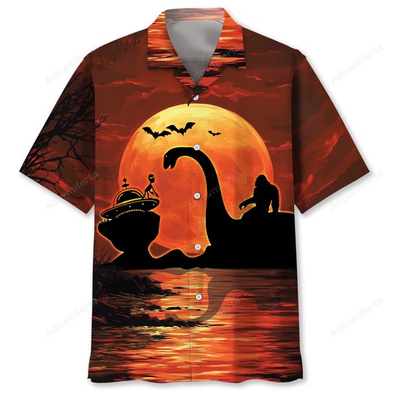 DIQADILA Bigfoot Lochness Monster Alien Shirt Short-Sleeve Halloween Print Unisex