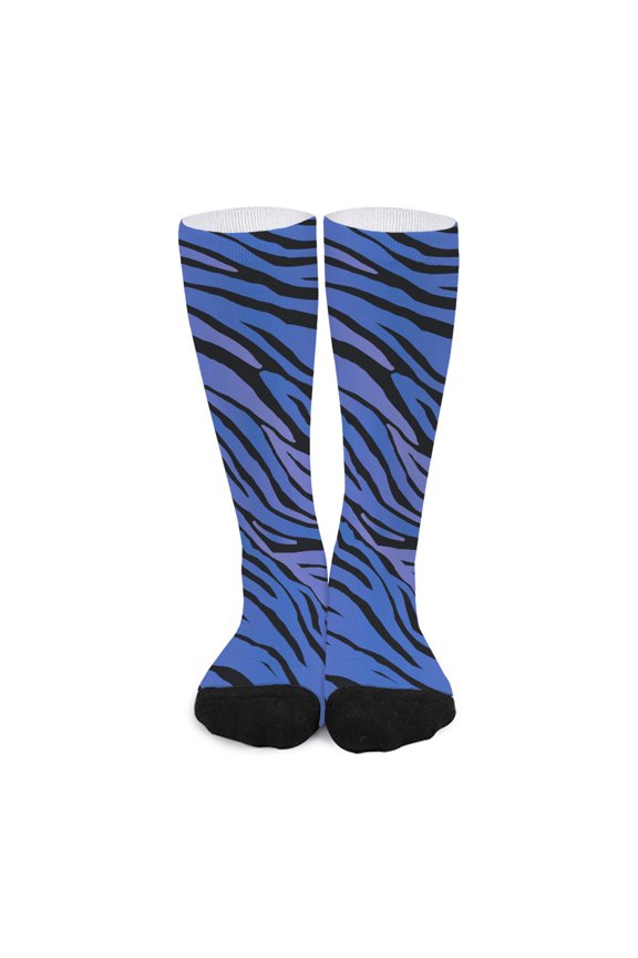 Black Blue Zebra Pattern Print Long Socks