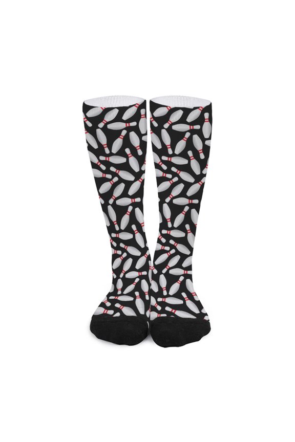 Black Bowling Pins Pattern Print Long Socks