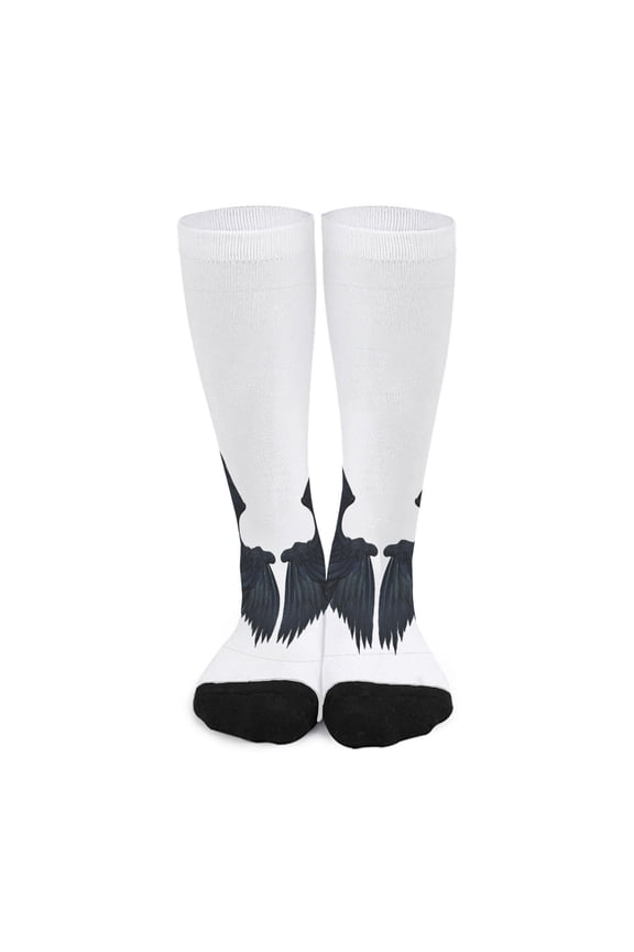 Black Demon Wings Print Long Socks