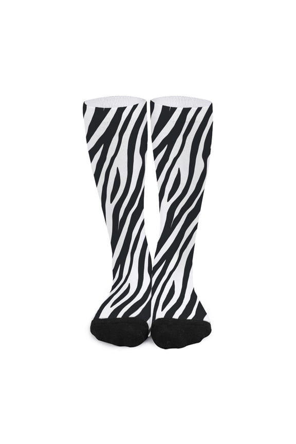 Black White Zebra Pattern Print Long Socks