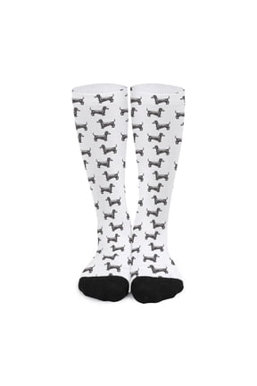 Black and White Dachshund Pattern Print Long Socks