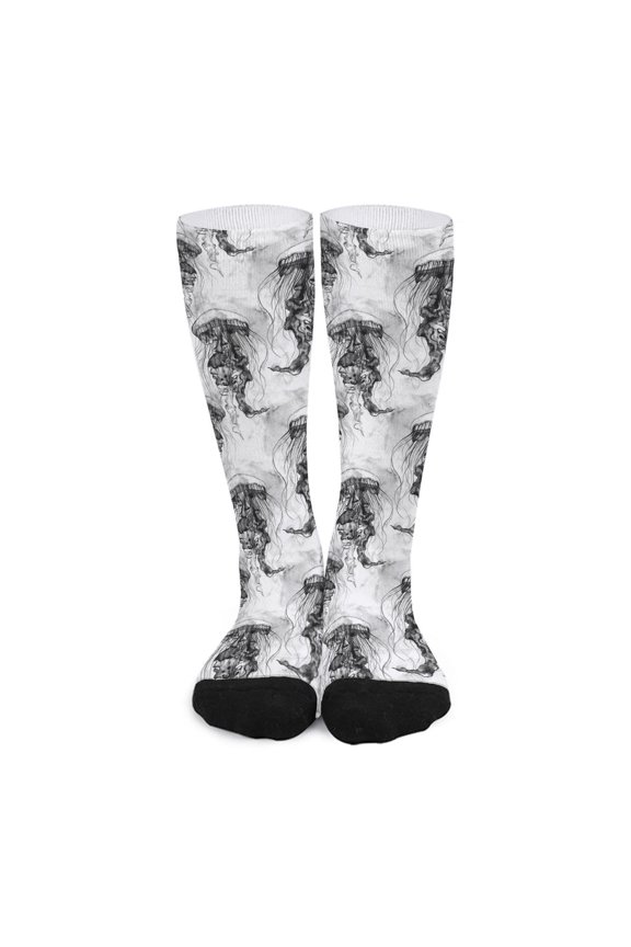 Black and White Jellyfish Pattern Print Long Socks