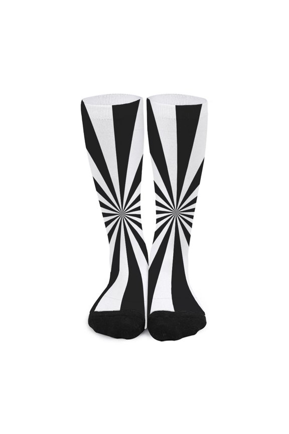 Black and White Radial Rays Print Long Socks