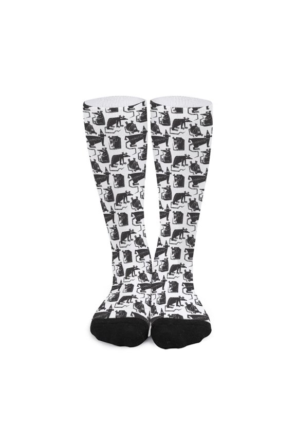 Black and White Rat Pattern Print Long Socks