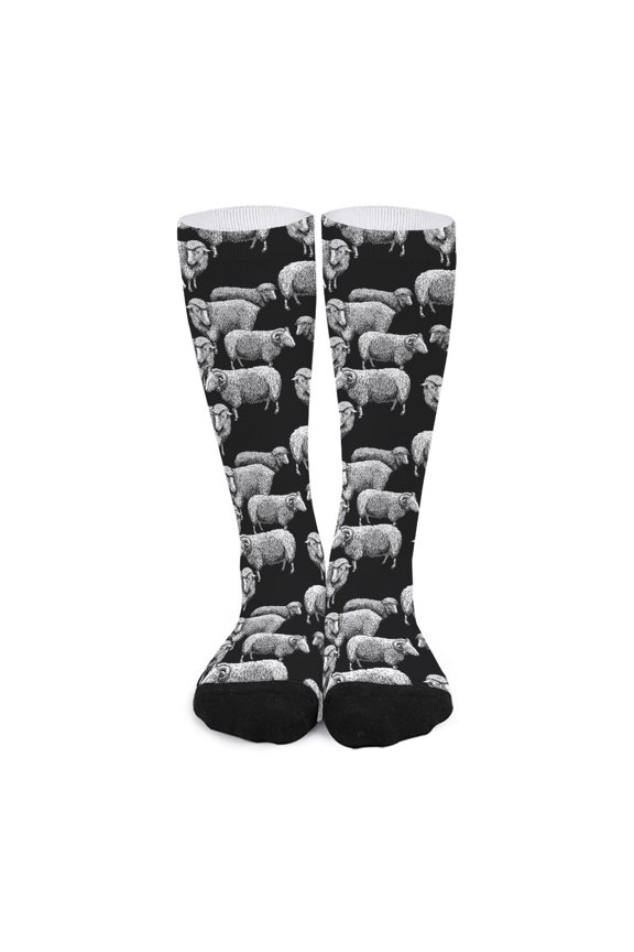 Black and White Sheep Pattern Print Long Socks