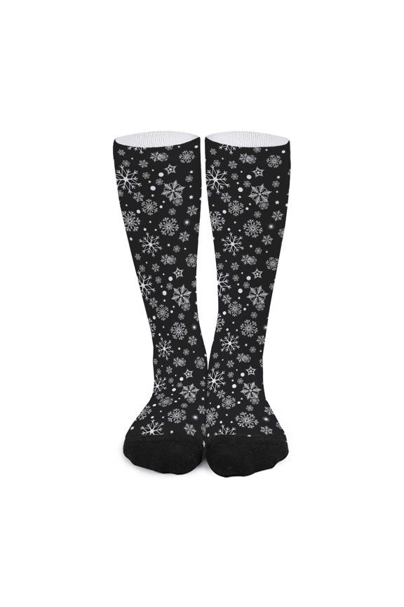 Black and White Snowflake Pattern Print Long Socks