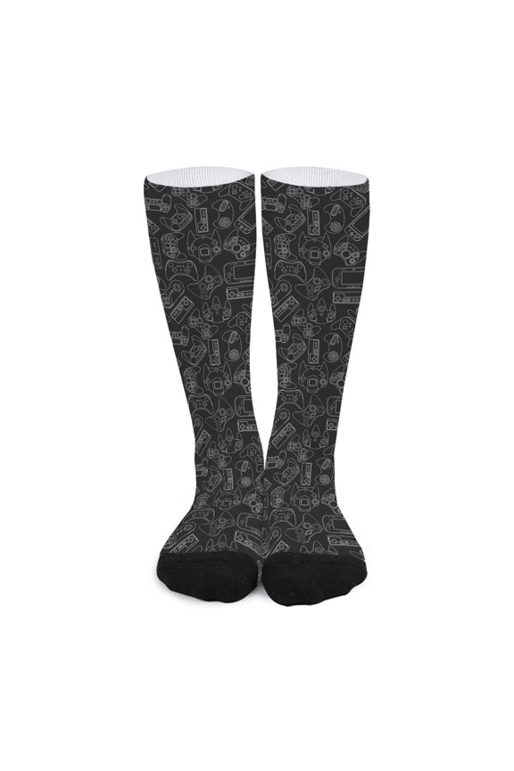 Black and White Video Game Pattern Print Long Socks