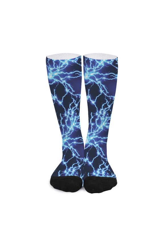 Blue Electric Lightning Print Long Socks
